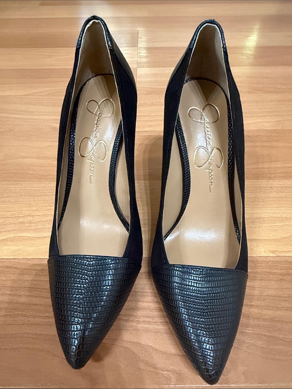 Jessica Simpson Black Textured/Suede Pointed-Toe Pumps
